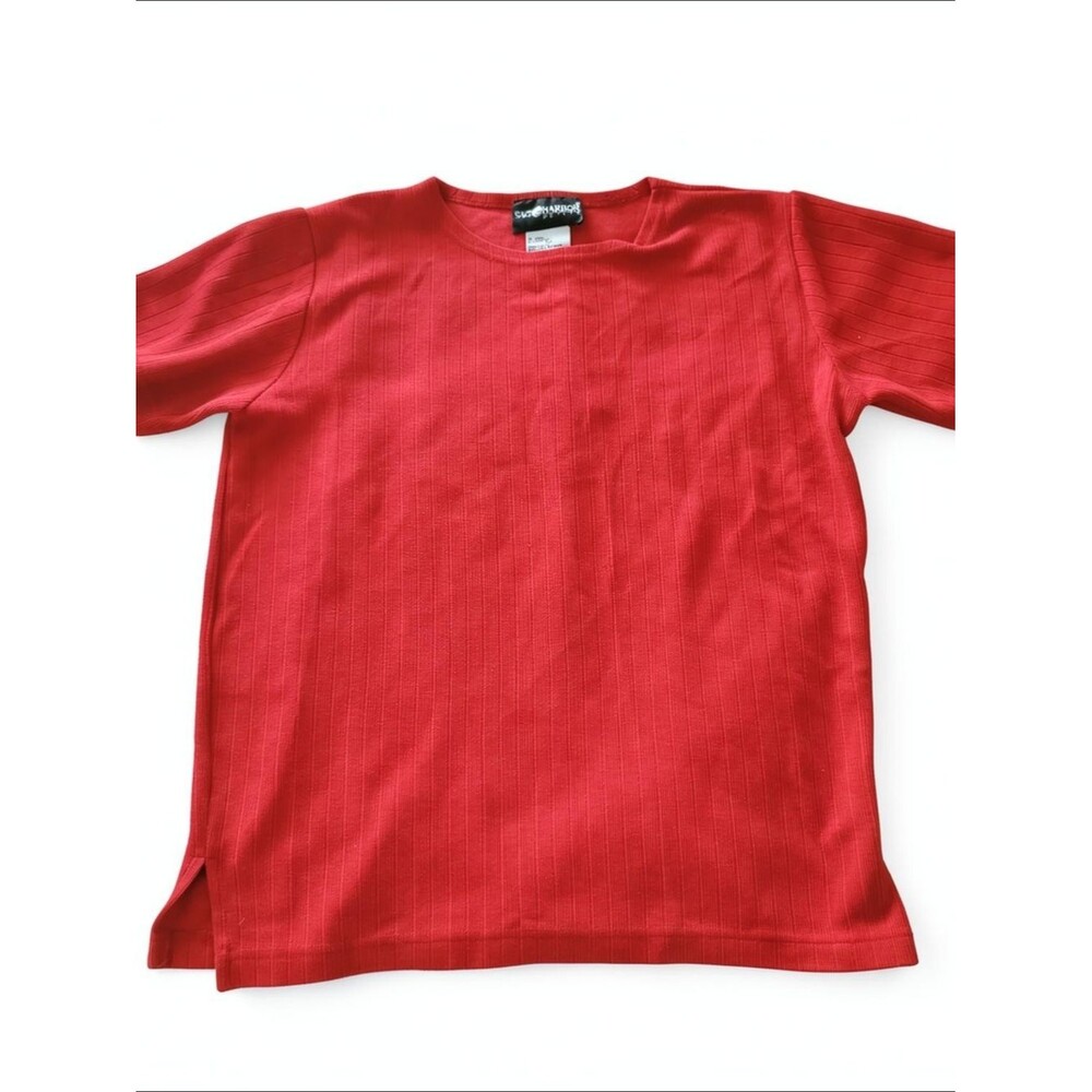 Y2k Sag Harbor Red Ribbed Short-Sleeve Tee Size S